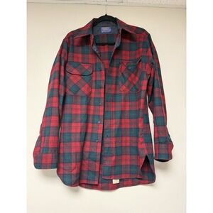 Pendleton Wool Shirt Mens‎ Size M Red Green Plaid Button Up Long Sleeve Made USA